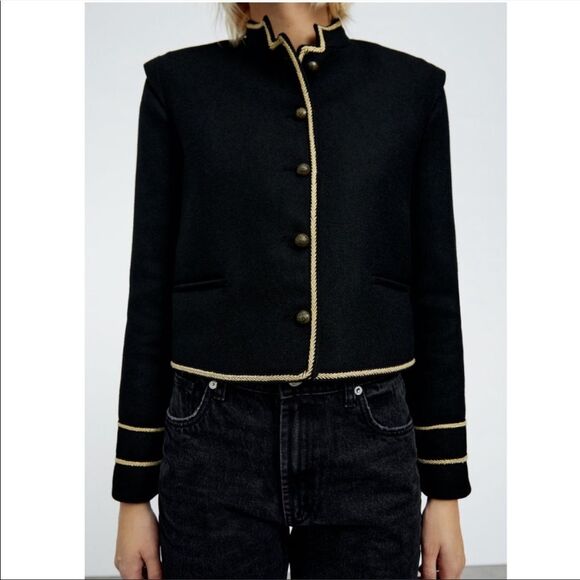 ZARA CROPPED JACKET WITH GOLD DETAILS - Picture 10 of 13